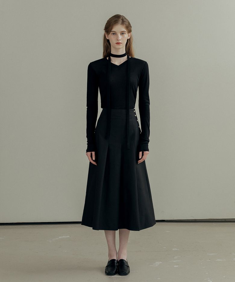 Noosa Pleats Cotton Skirt _ Black