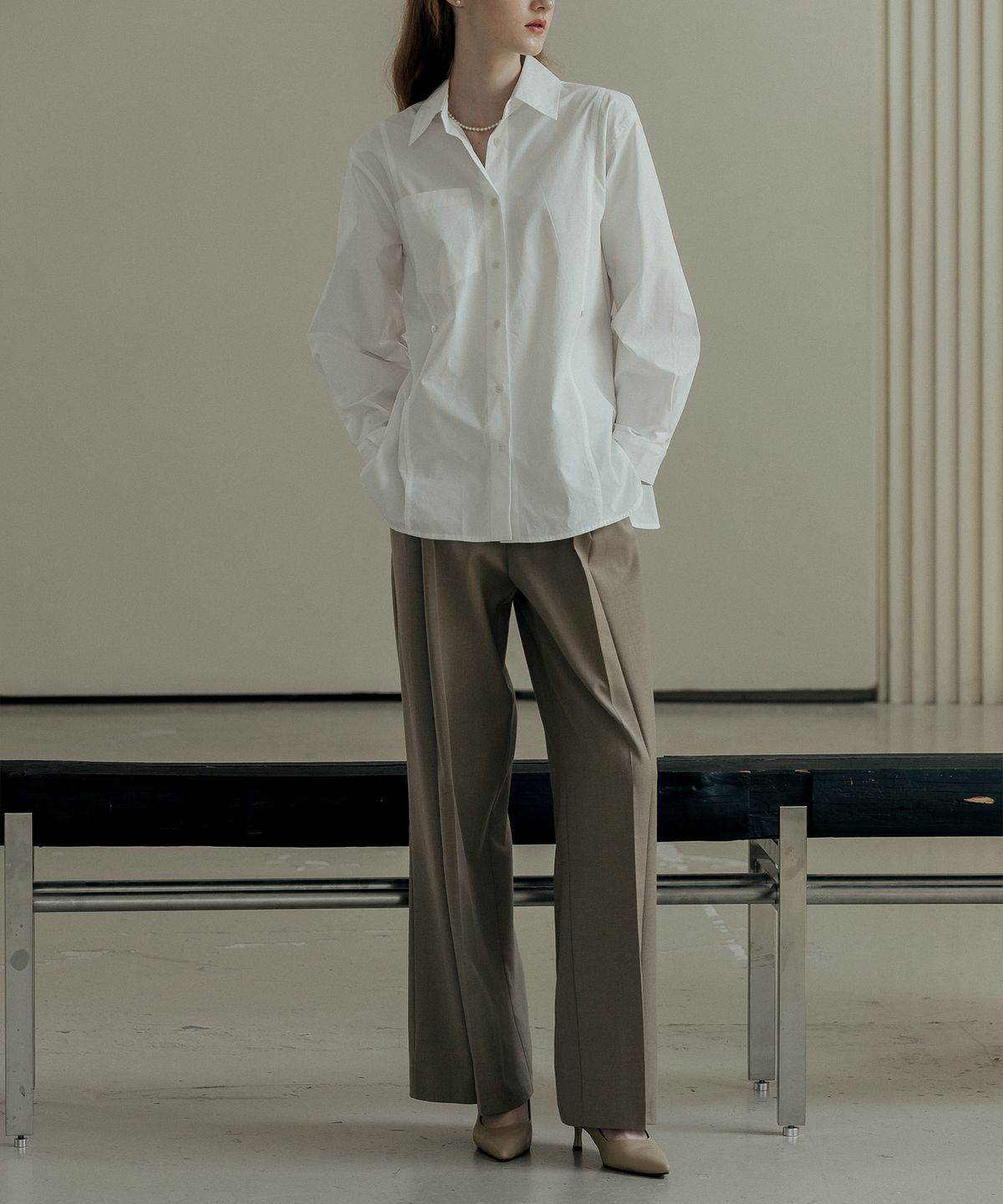 메이버유(MAYVERU) Sona Wide Slacks Pants _ Beige