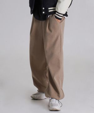 와이드 원턱 코듀로이 기모 스트링 팬츠 [브라운]