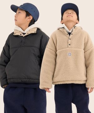 ROCK 오버사이즈 스냅 주니어 아노락 리버시블 패딩 블랙