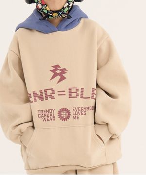 볼드 네임드 오버사이즈 컬러 블록 양기모 후드티 베이지