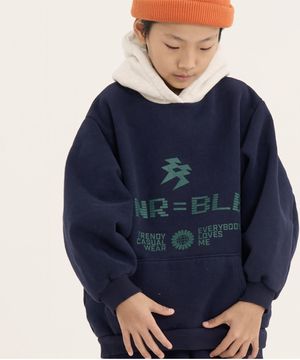 볼드 네임드 오버사이즈 컬러 블록 양기모 후드티 네이비