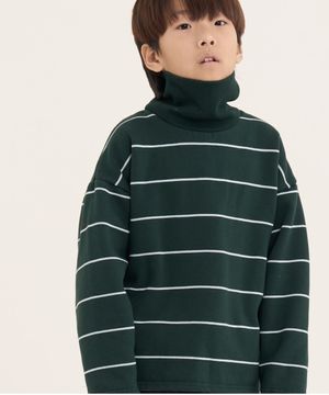 미카 하이넥 스트라이프 기모티셔츠 그린