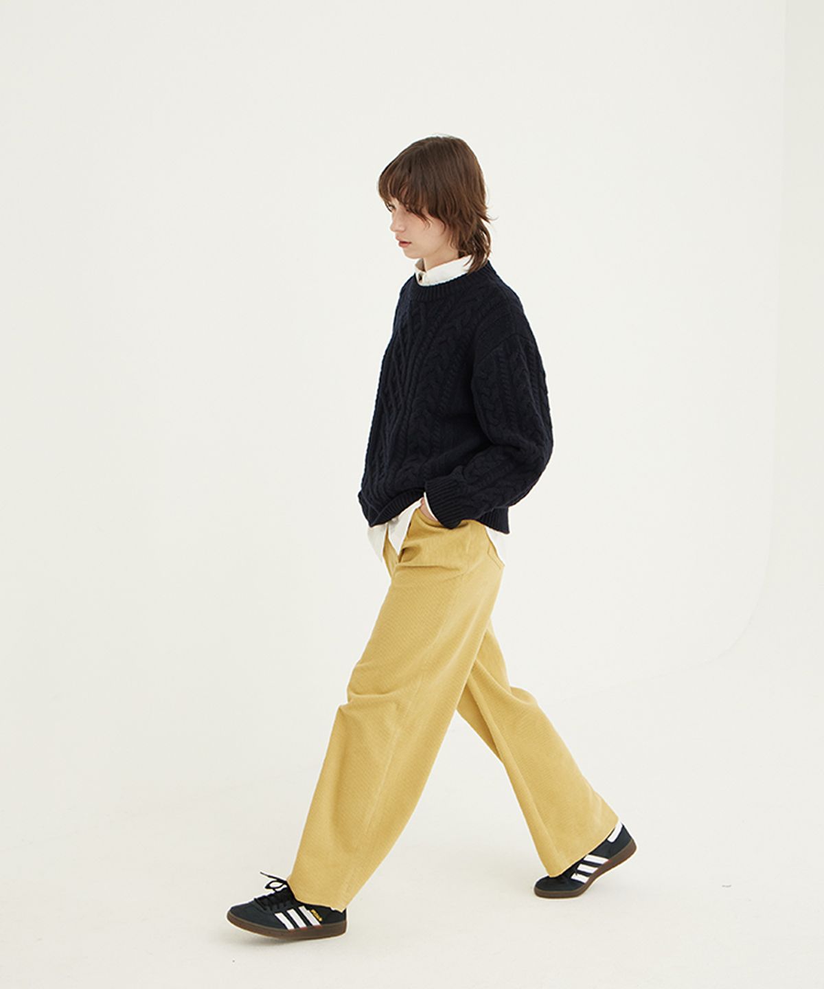 스텝어라운드(STEP AROUND) Corduroy Flap Detail Wide Pants_MUSTARD