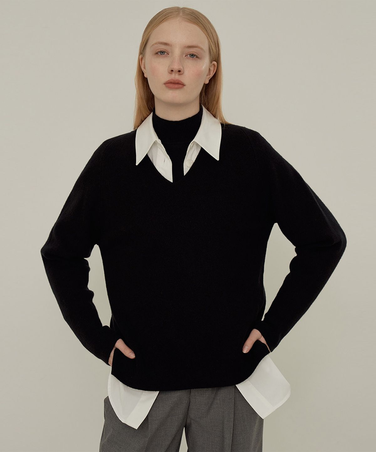 바스카라(VASCARA) Ribbed V-Neck Knitwear (5colors)