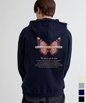 나비 프린팅 오버핏 후드티
