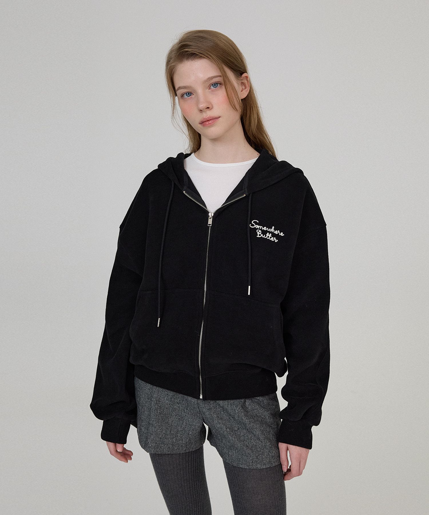 SOMEWHERE BUTTER ♥ Drawing Logo Hoodie Zip-Up /追跡付 MUSINSA | SOMEWHEREBUTTER Drawing Logo Hoodie Zip-Up - Black