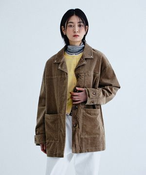 (우먼) 오버핏 코듀로이 하프 자켓_베이지