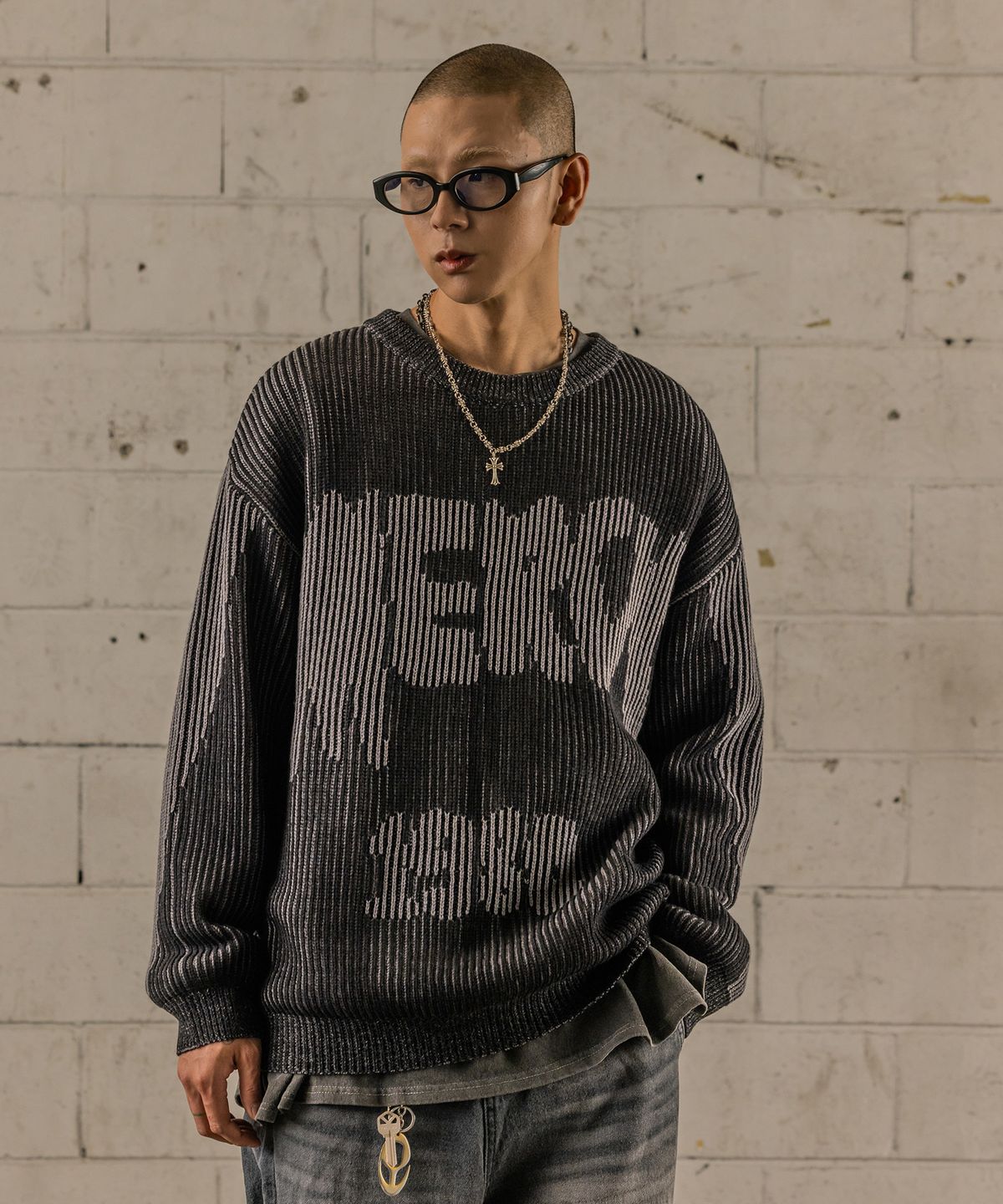 버닝카포네(BURNING CAPONE) BC TWO TONE JACQUARD KNIT 블랙