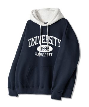 피치스킨 에센셜 컬러 배색 유니버시티 기모 후디