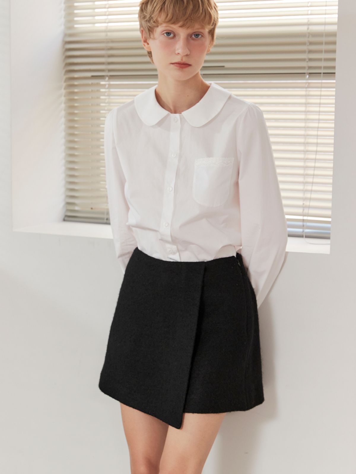 오앨(OUEL) WOOL BLENDED SKIRT PANTS_BLACK