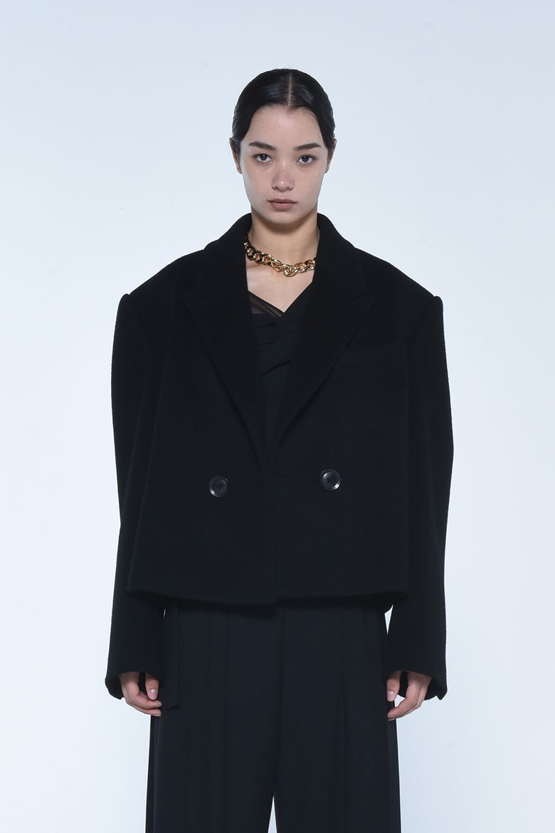 DOUBLE BREASTED CROPPED WOOL COAT_UNISEX
