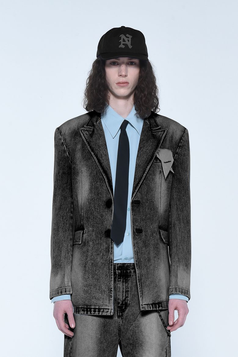 MENS DESTROYED BLACK DENIM JACKET
