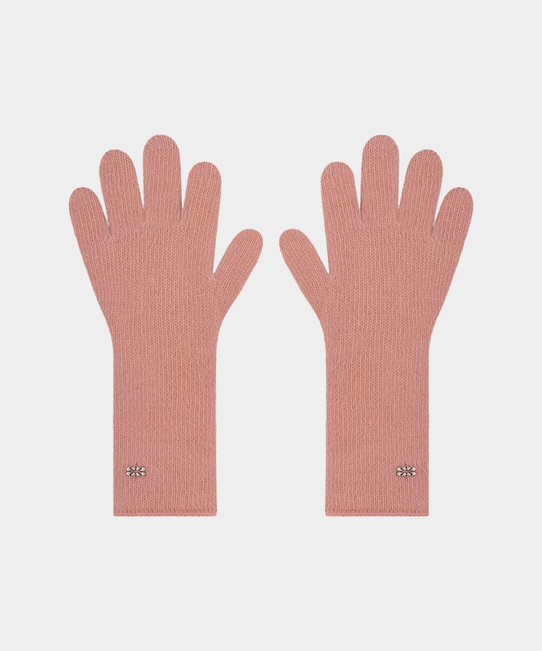 Angora Finger Hole Long Gloves (Peach pink)