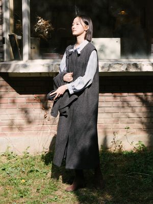 울 트위드 롱 베스트_다크 그레이