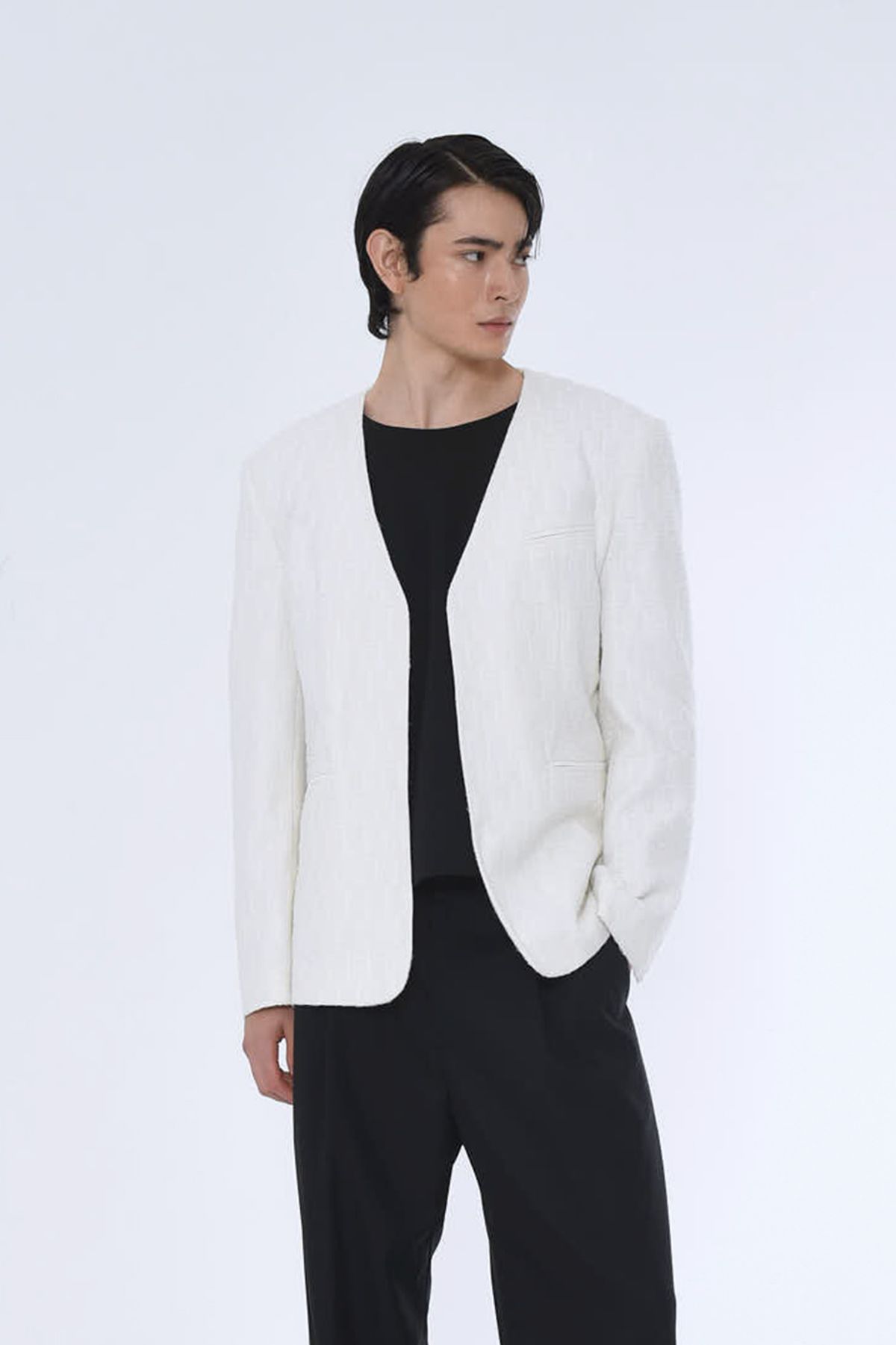 더발론(THE BALLON) MENS COLLARLESS TAILORED JACKET_WHITE