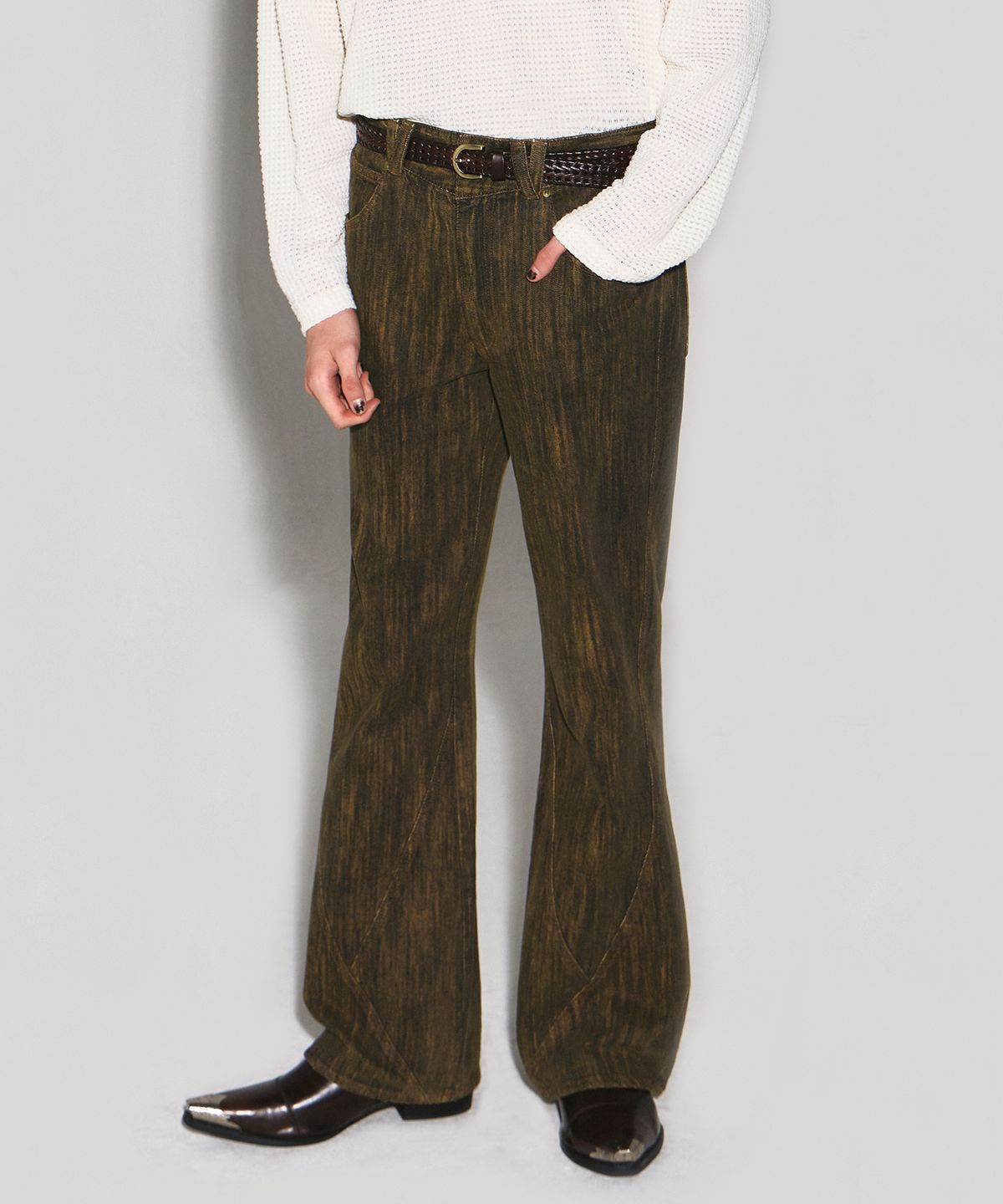 웨슬리 휴스턴(WESLEYHYUSTON) HARSH DYEING SLUB DENIM PANTS BROWN