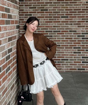 카라 포인트 스웨이드 버튼업 자켓 (브라운)