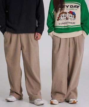 [2PACK]와이드 원턱 코듀로이 기모 스트링 팬츠 [브라운]