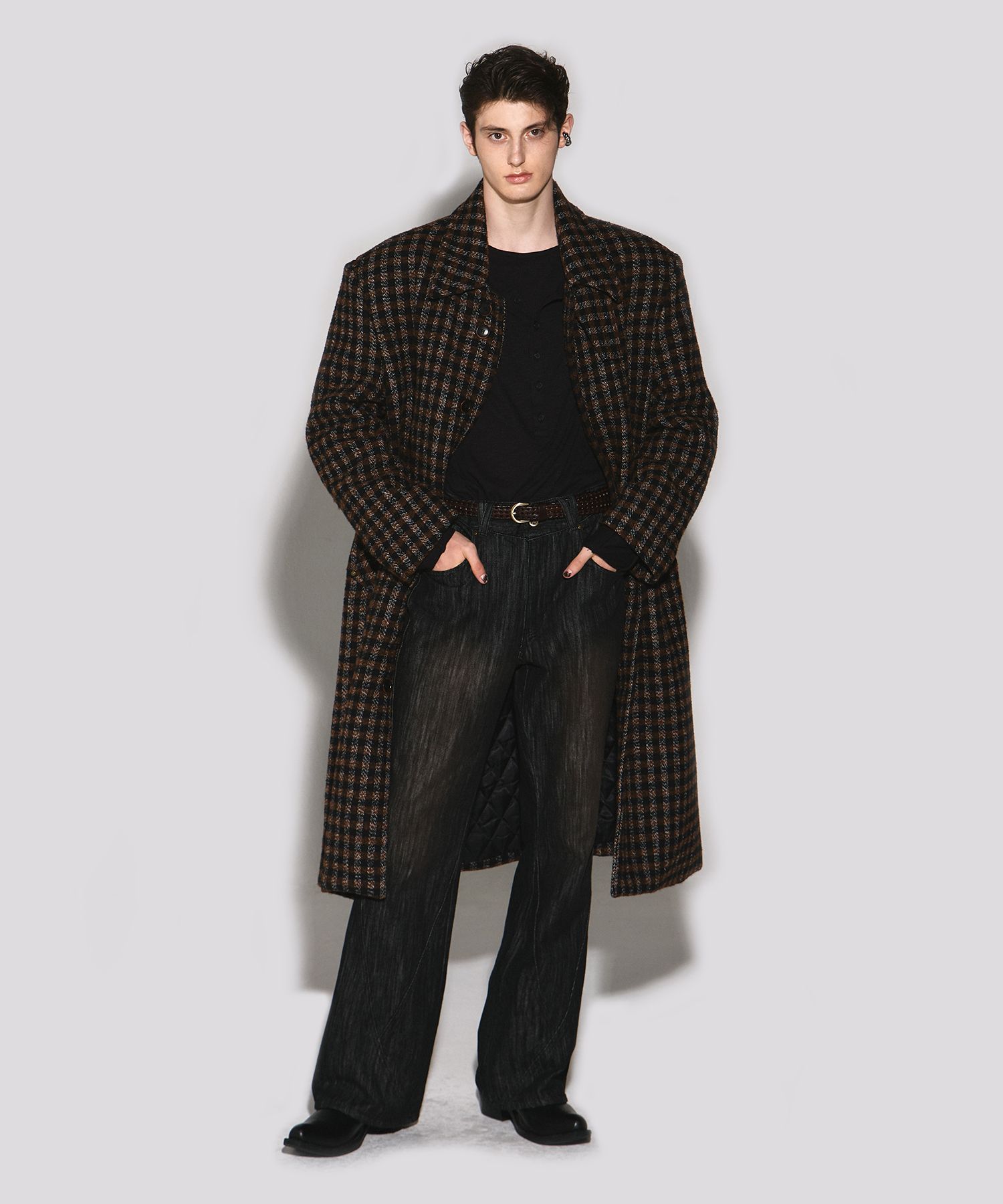 Check Balmacaan Coat Brown