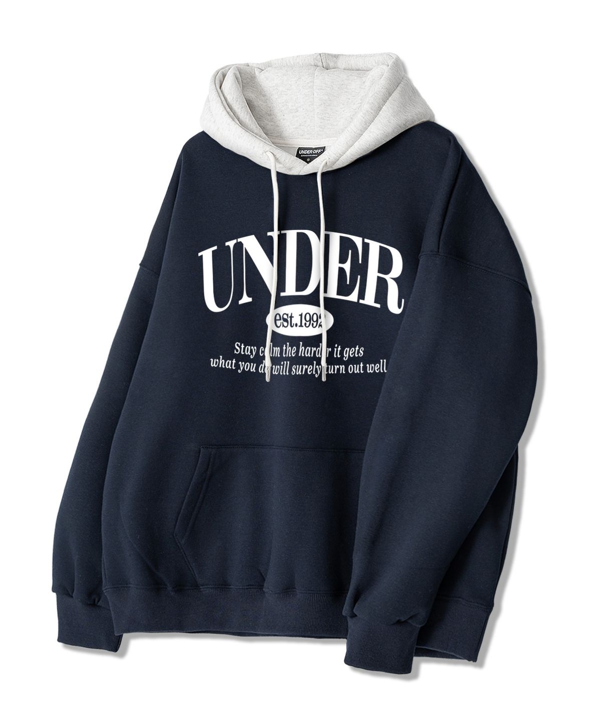 언더오프(UNDEROFF) 피치스킨 에센셜 컬러 배색 세리프클래식 기모 후디