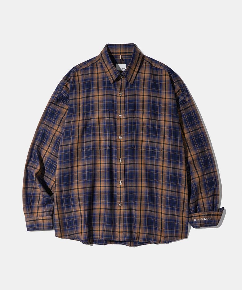 Layered Camel Navy Mood Check Shirt S165