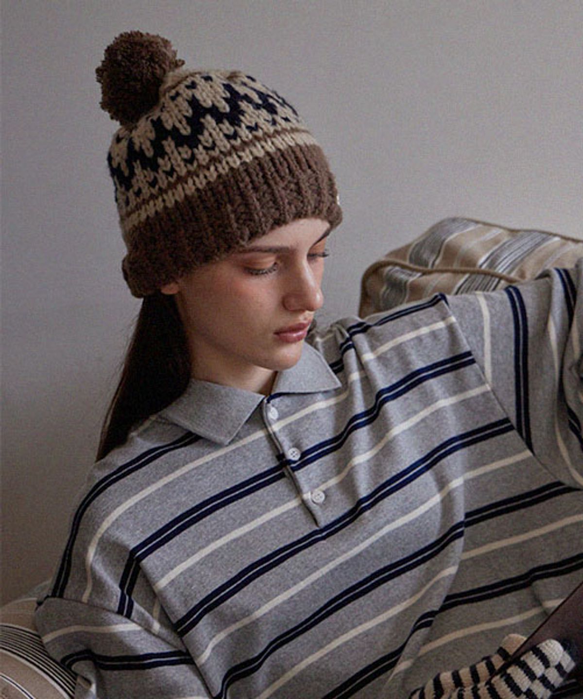 헤인트(HAINT) NORDIC POMPOM BEANIE_2COLORS