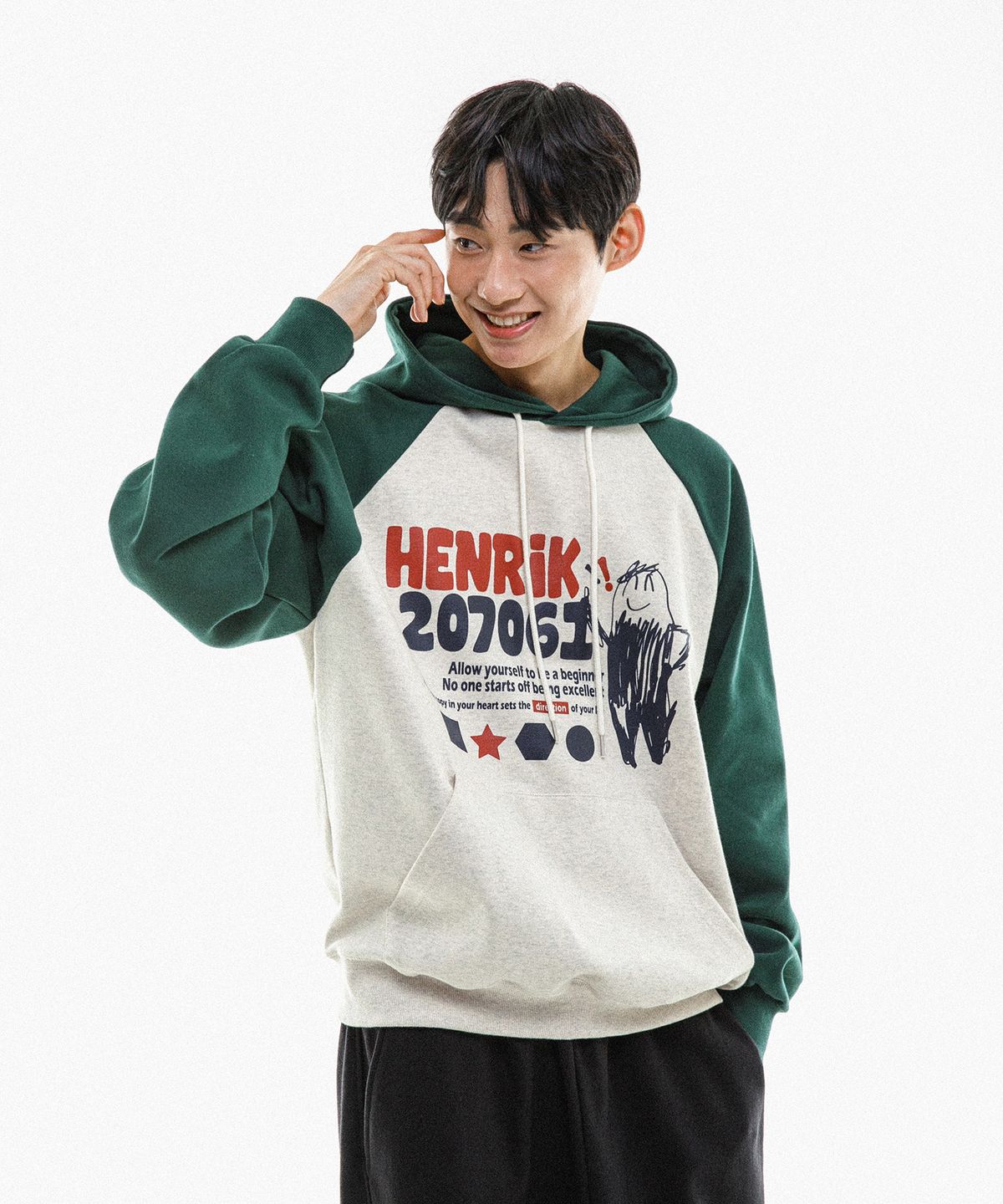 헨릭207061(HENRIK207061) 헨릭 래글런 컬러블록 후디 딥그린