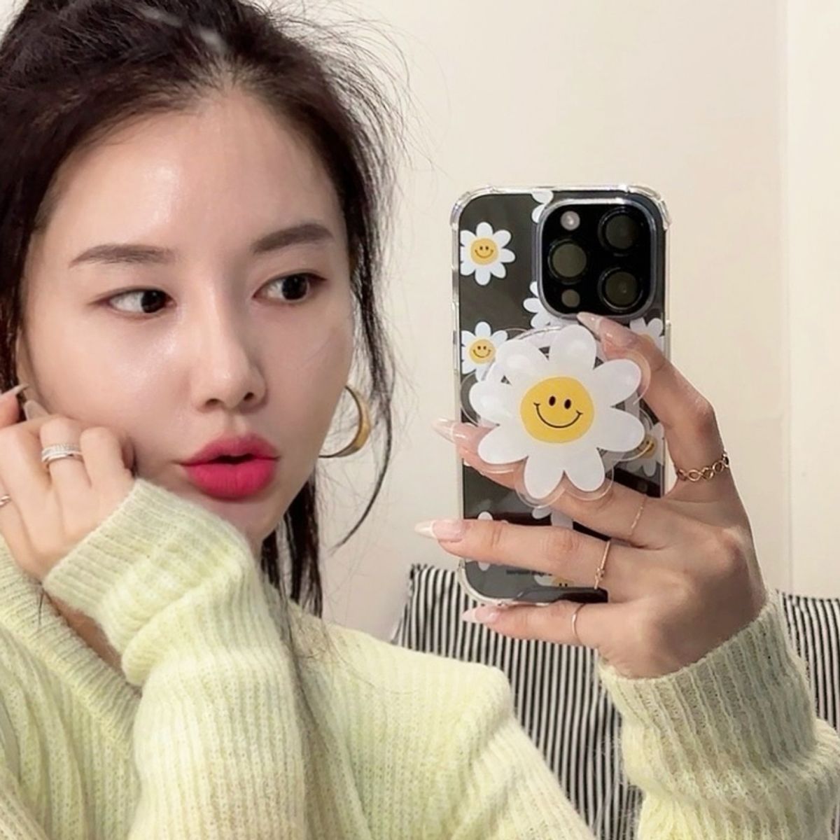 일육팔센치케이스(168CM) 2종 SET 자력2배 아이폰 16 15 14 13 갤럭시 S23 S24 맥세이프 투명 범퍼케이스 스마일 꽃