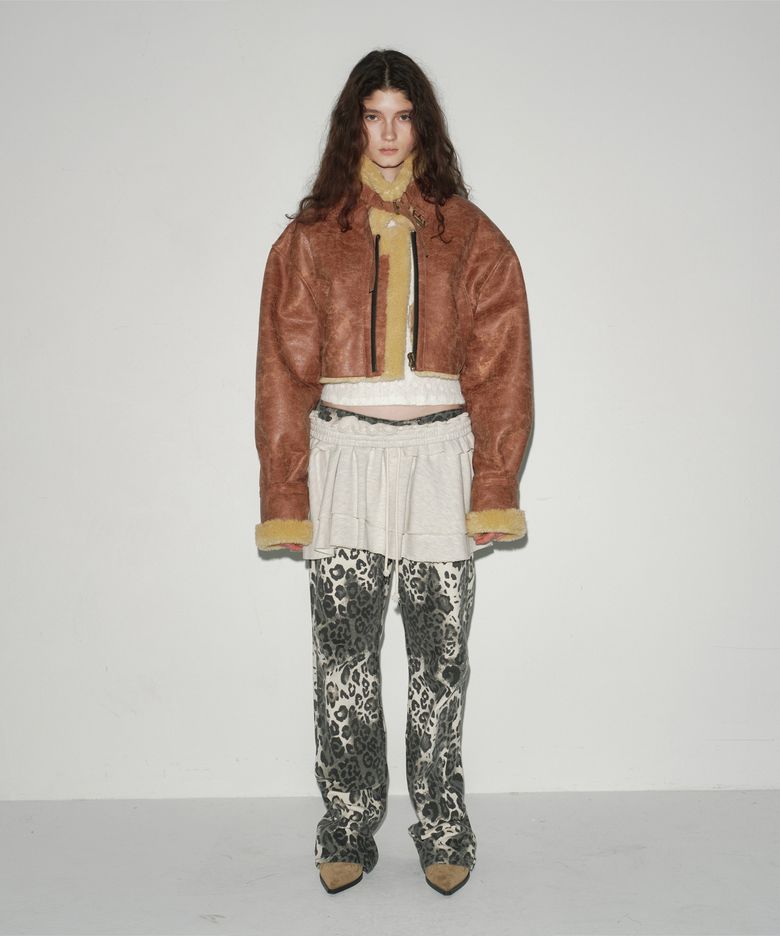 CROPPED SHEARLING FAUX LEATHER JACKET