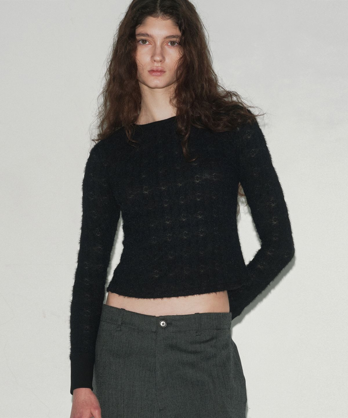 에스이오(s/e/o) SHEER LACE T-SHIRT BLACK