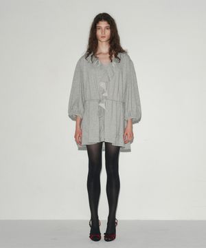 RUFFLE PUFF MINIDRESS MELANGE GRAY