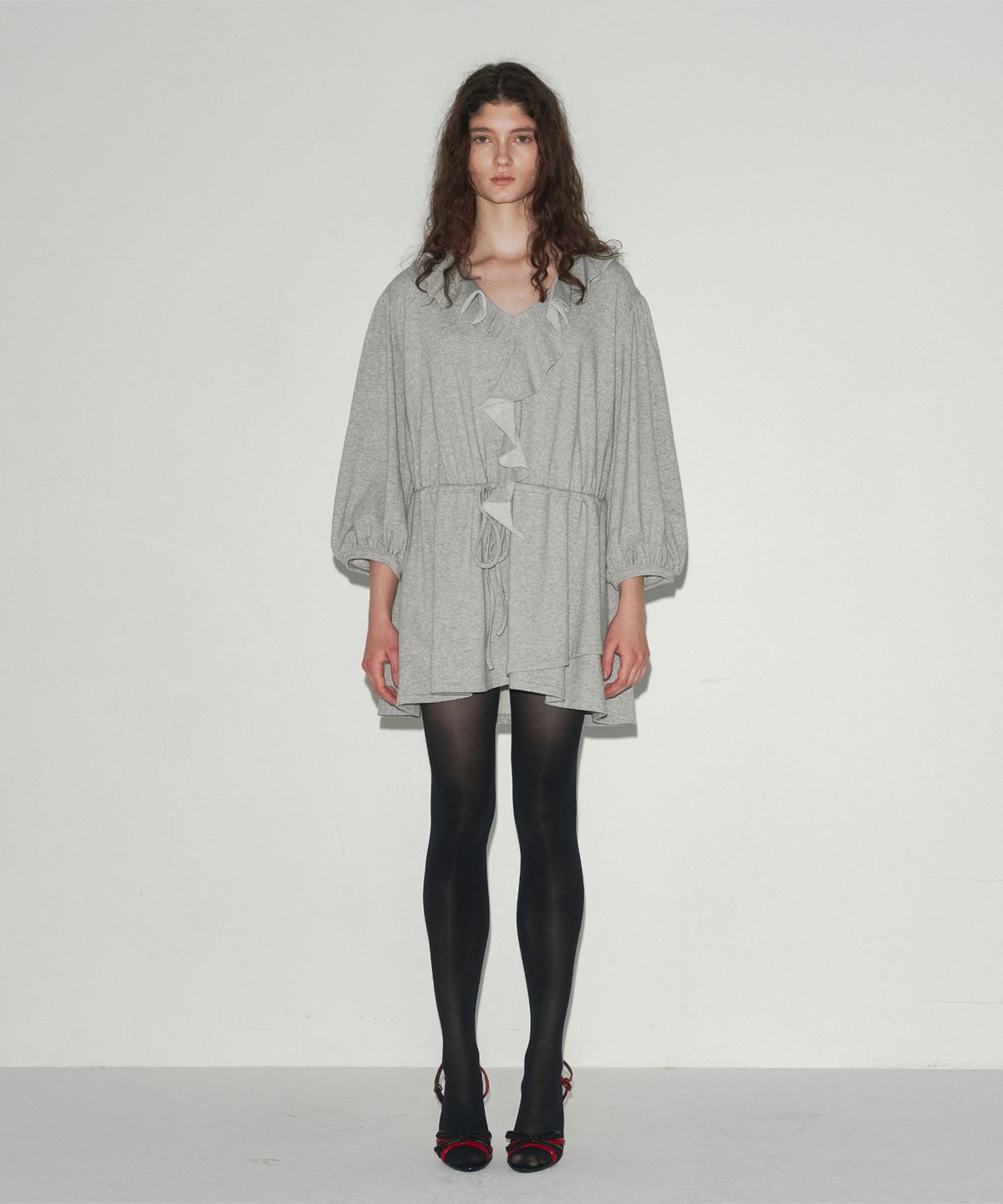 에스이오(s/e/o) RUFFLE PUFF MINIDRESS MELANGE GRAY