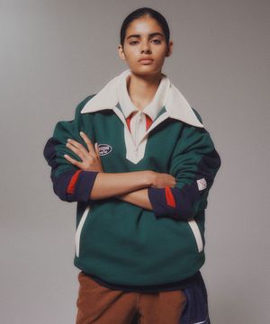 Color Combination Sweatshirt_Green_기모원단