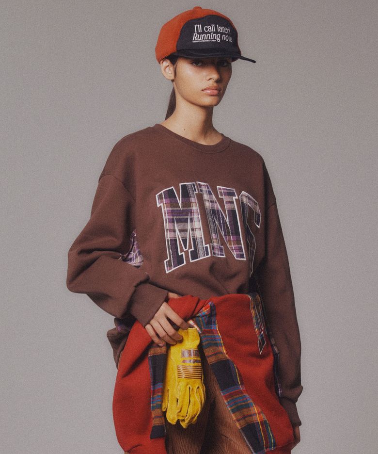 Check Combination Sweatshirt_Brown_기모원단