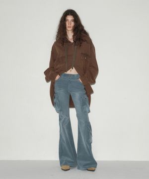 FADED CORDUROY CARGO FLARE PANTS SKY BLUE