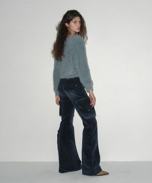 FADED CORDUROY CARGO FLARE PANTS NAVY