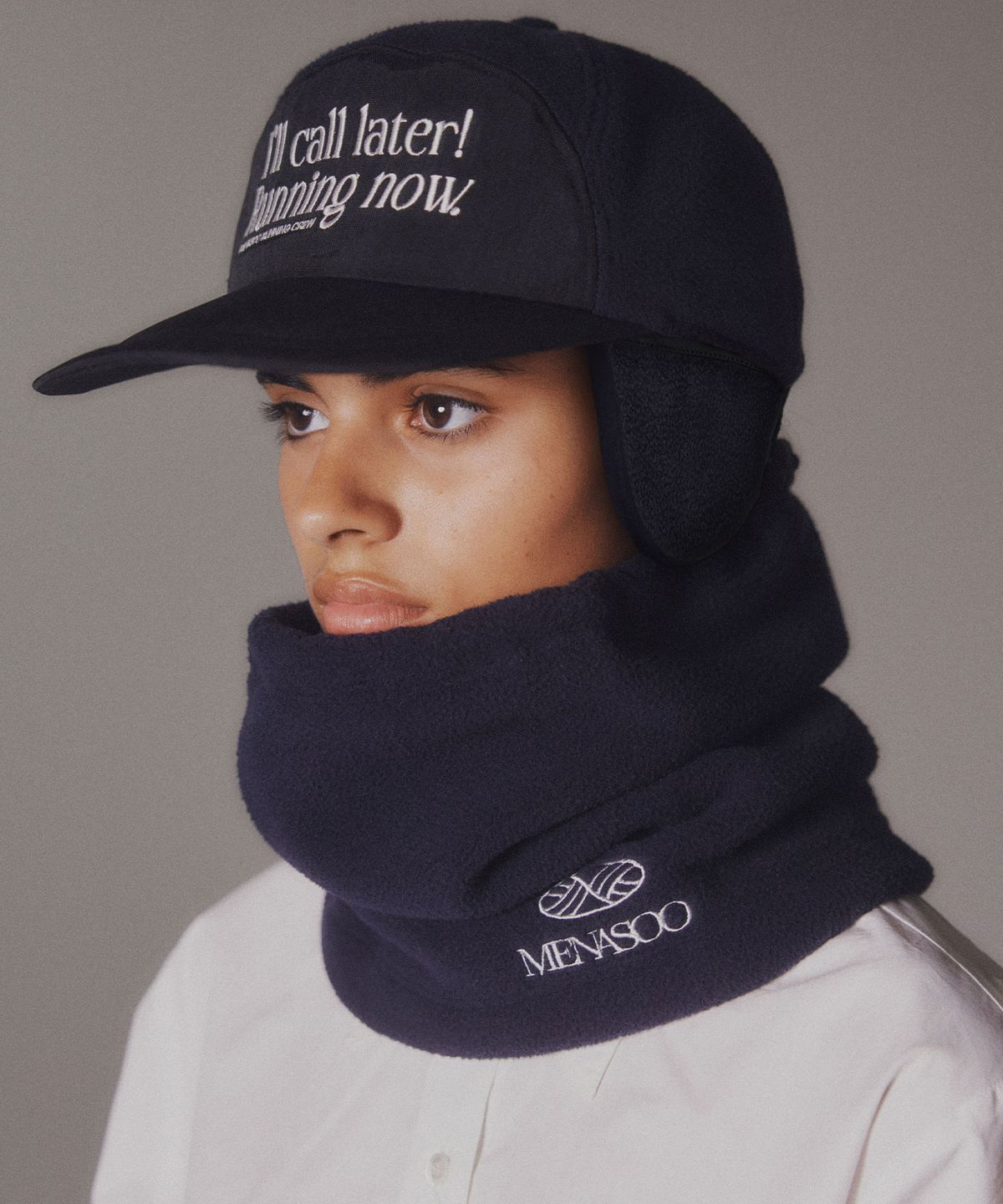 미나수(MENASOO) Hide Earmuffs Cap_Navy