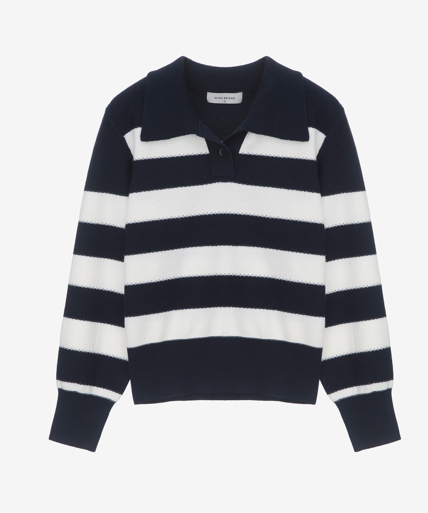 【MODERNIF】Viscose Stripe Open Collar Knit NAVY/ARCTIC OPEN COLLAR TEXTURED STRIPE SILK TENCEL KNIT