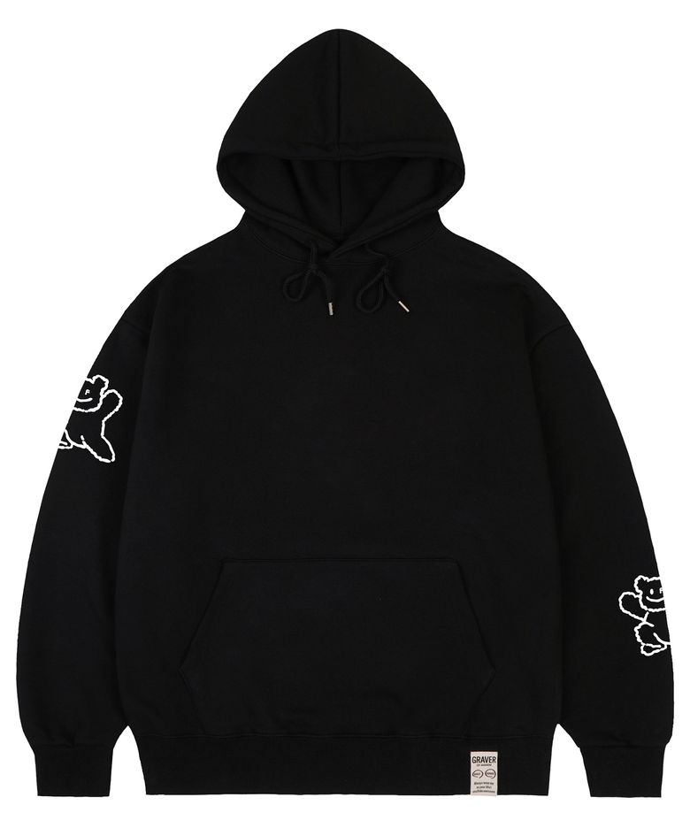 [UNISEX]멀티 라인 베어스마일 후드티_블랙