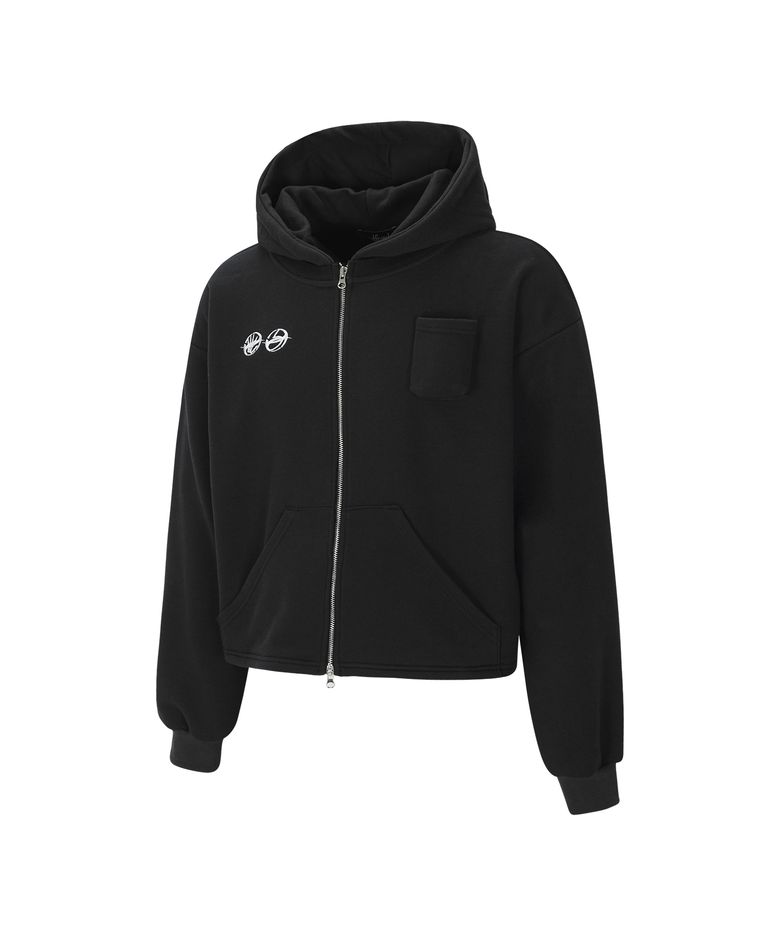 double logo cigarétte pocket hood zip-up[black]