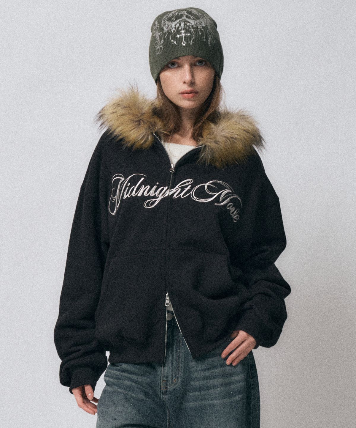미드나잇 무브(MIDNIGHT MOVE) hair hood zip up [black]