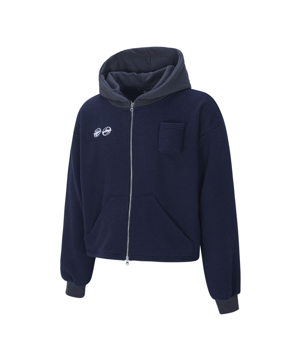 엔드파이브클럽(ANDFIVECLUB) double logo cigarétte pocket hood zip-up[navy]