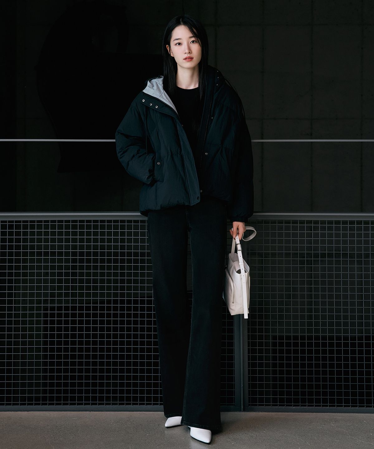 마인드브릿지 우먼(MIND BRIDGE WOMEN) [W][웜]와이드 블랙 데님 팬츠