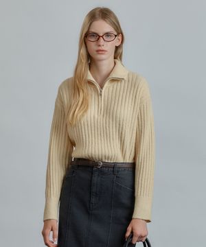 [W]부클 반집업 니트 - 2color