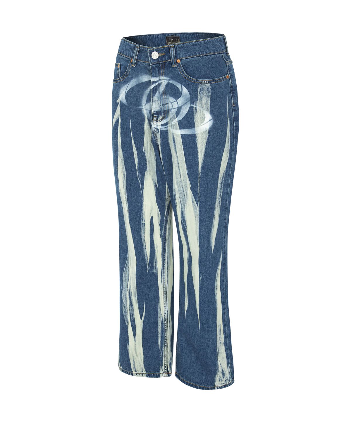 엔드파이브클럽(ANDFIVECLUB) spray logo denim pants[medium blue]