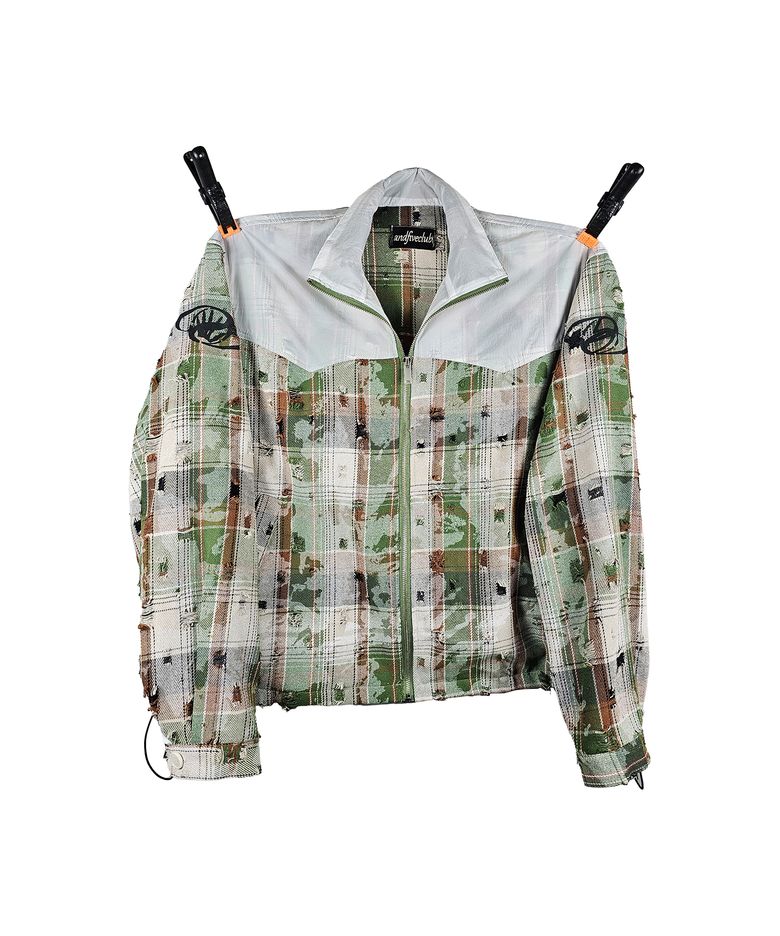 western grunge-check shirt jacket [green]