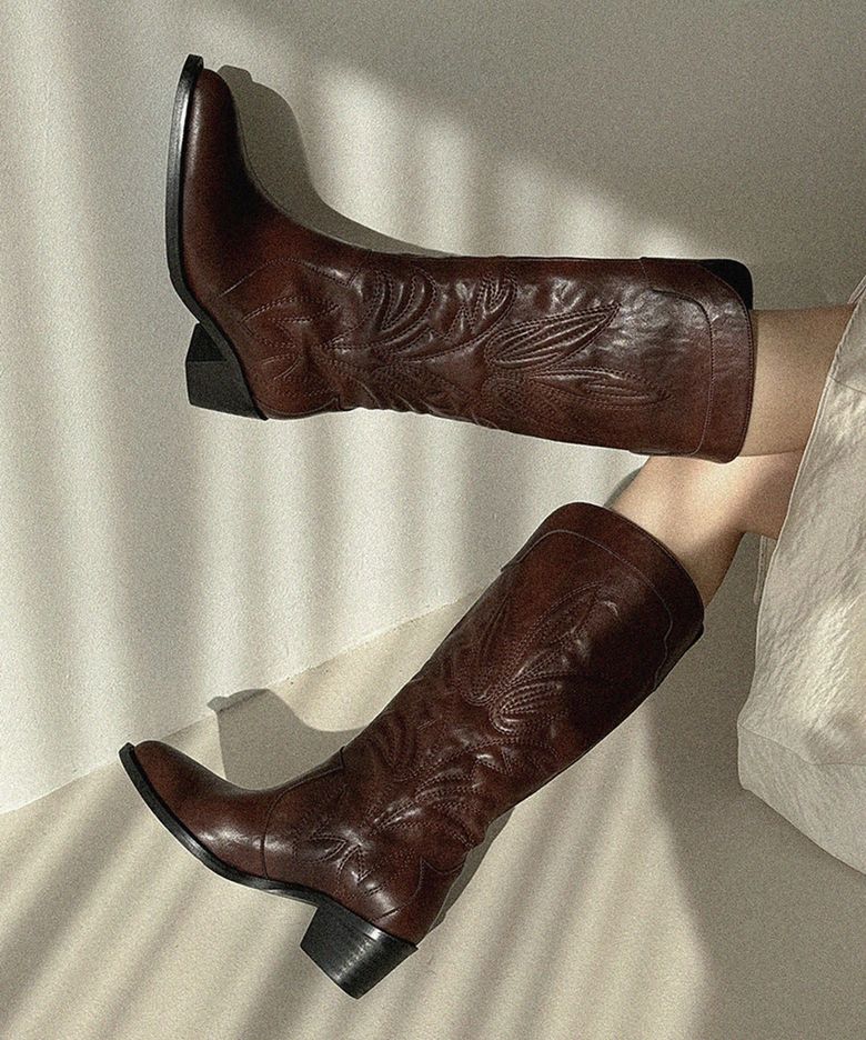 daisy western 유니크 자수 포인트 브라운 웨스턴 부츠 5.5cm