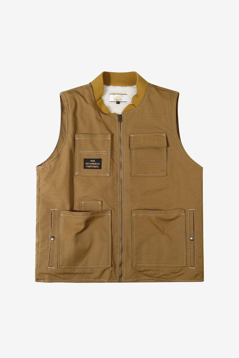 VERSI - CANVAS SLEEVELESS JACKET_Camel