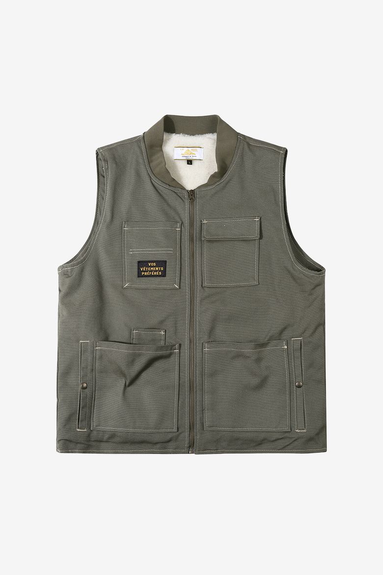 VERSI - CANVAS SLEEVELESS JACKET_Khaki